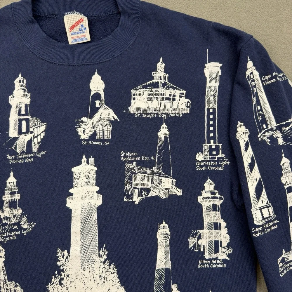 Vintage Michigan Rag Co Lighthouse Sweatshirt Size M All Over Print Crewneck USA - Picture 4 of 15